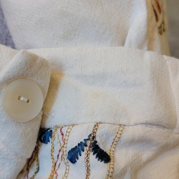 Anthropologie S Boho Straight Wide Leg Capri Floral Embroidered Cropped Pants - Picture 7 of 16